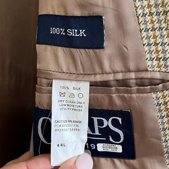 Ralph Lauren Chaps Silk Mens Blazer Size 44L Houndstooth 2 Button Sport Coat - Picture 12 of 13